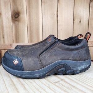 Merrell Jungle Moc Mens Size 7.5‎ Brown Leather Slip On Composite Toe Safety